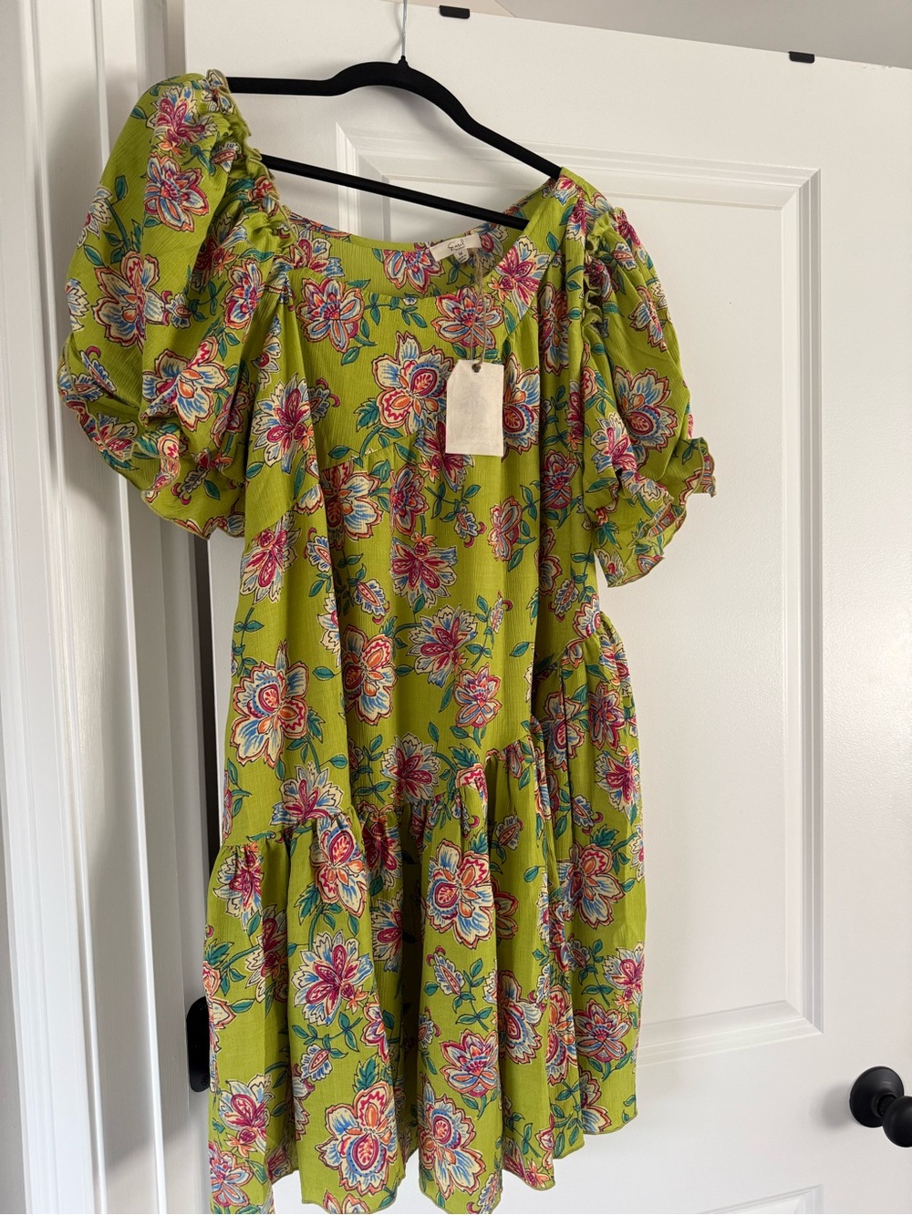 easel Lime Green Floral Asymmetrical Dress